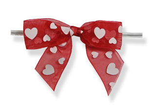 Large Red w/White Hearts Sheer Bow on Twistie