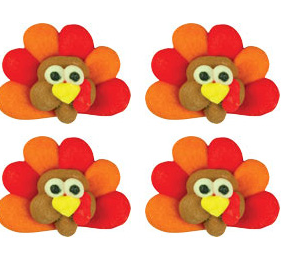 Mini Turkey Head with Feather Royal Icing Transfers
