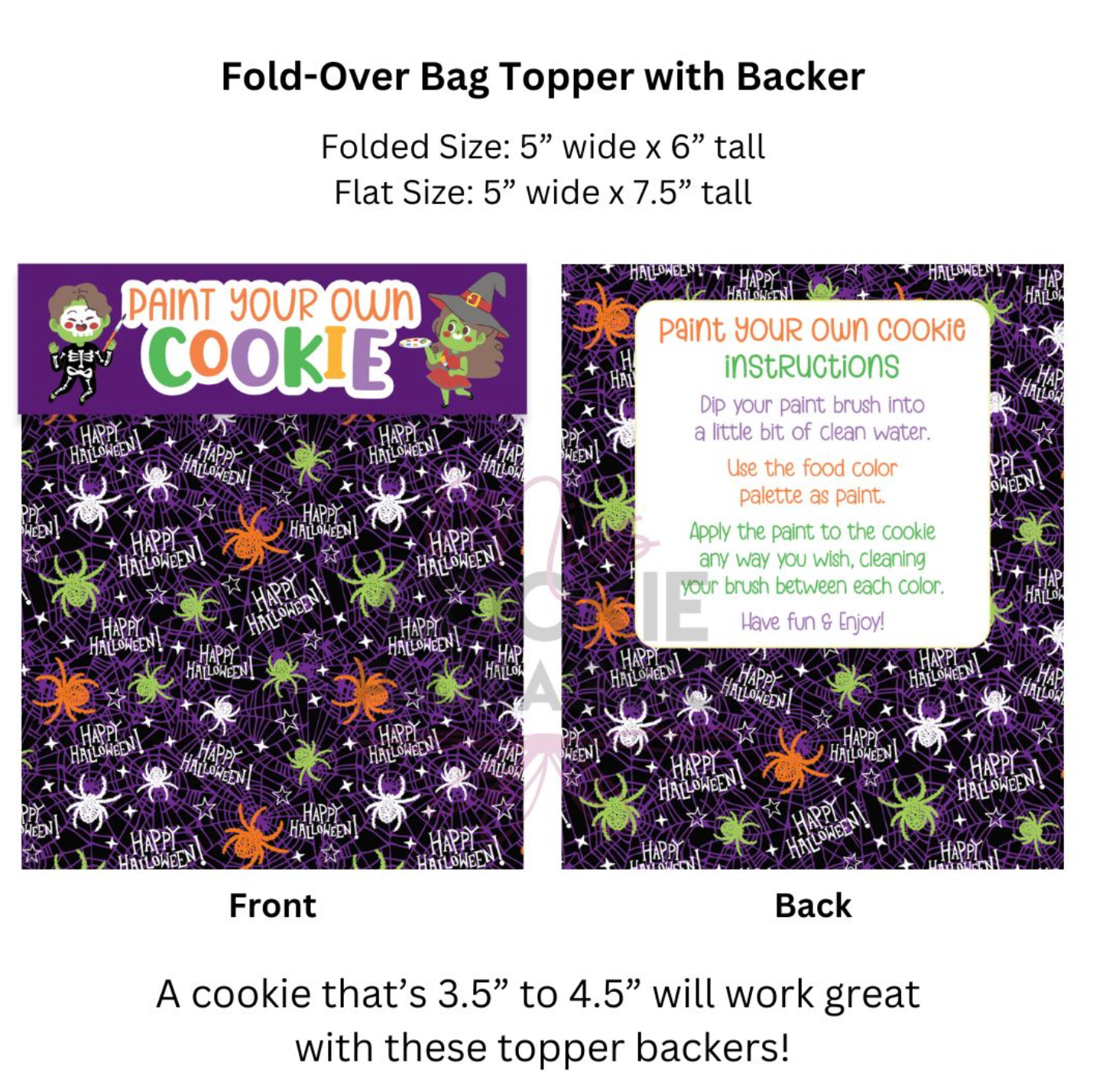 Fold Over Cookie Backer Spiders Halloween Paint Your Own Cookie Instructions