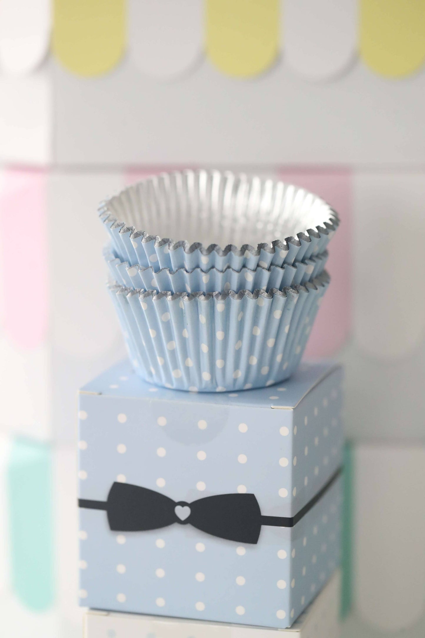 Foil Lined Cupcake Liner Light Blue/White Dots (50 pcs)