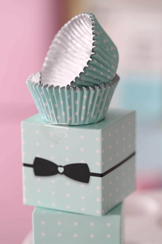 Foil Lined Cupcake Liner Turquoise/White Dots (50 pcs)