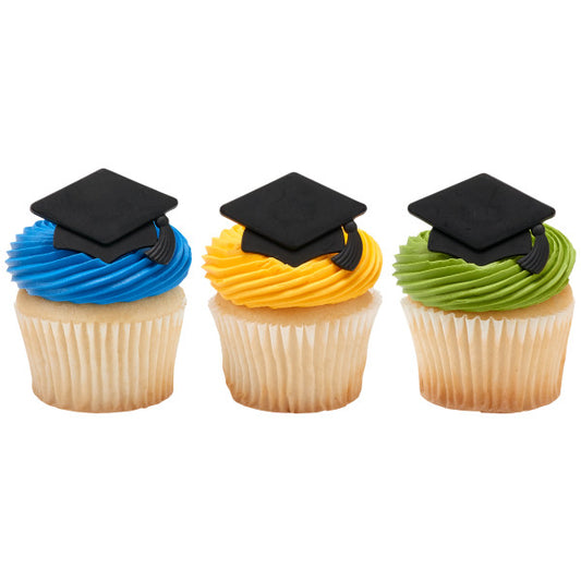 Black Grad Cap Cupcake Rings