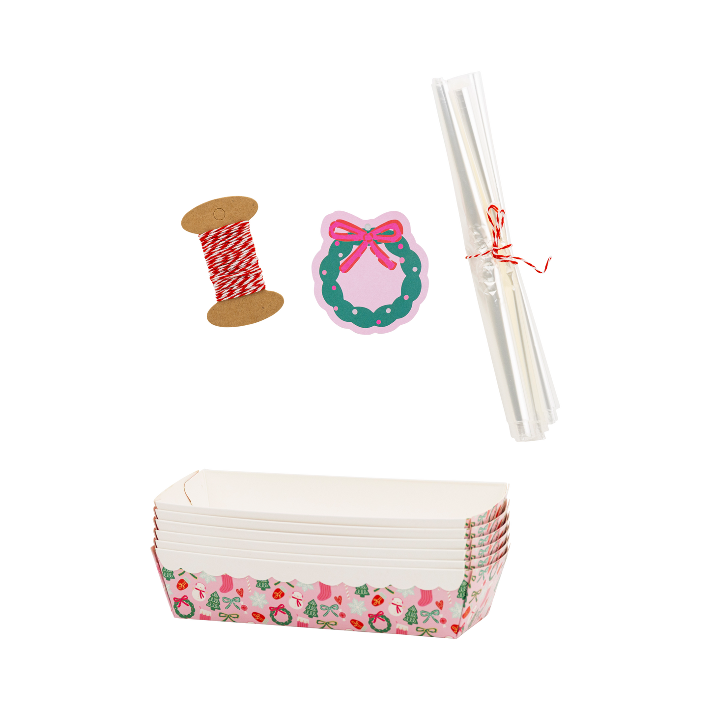 Foil Christmas Icons on Pink Loaf Pan Set