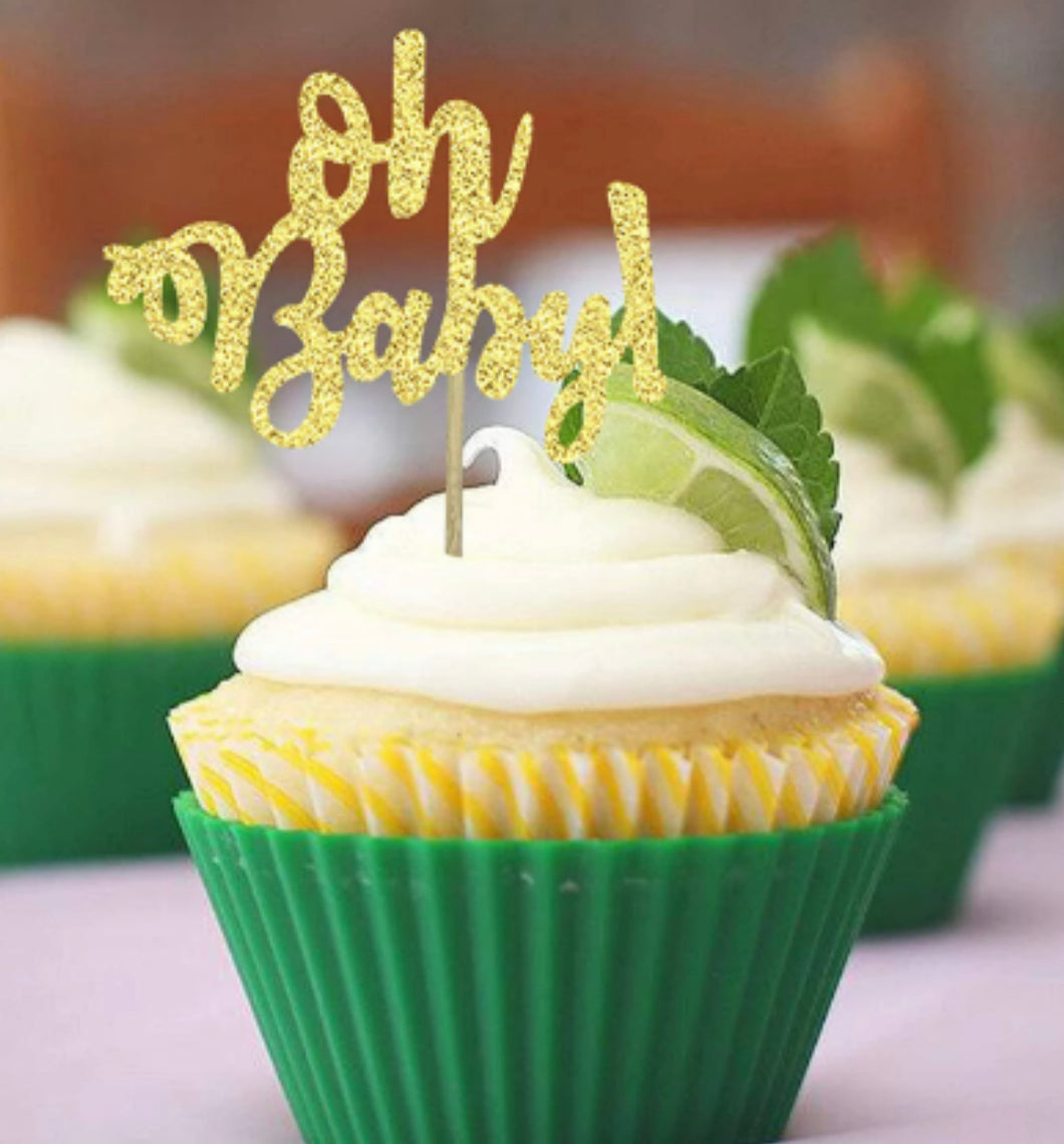 Oh Baby Gold Glitter Cupcake Toppers