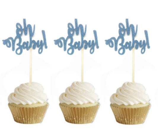 Oh Baby Blue Glitter Cupcake Toppers