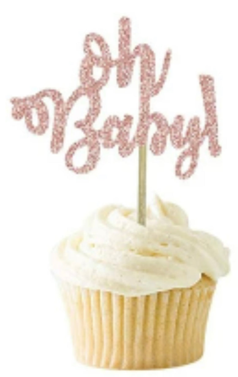 Oh Baby Pink Glitter Cupcake Toppers