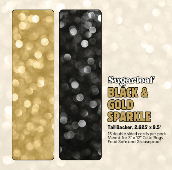 Tall Cookie Backer-Black and Gold Sparkles