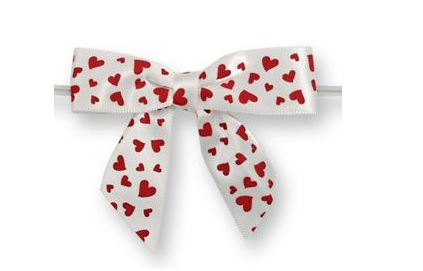 Large White Bow with Mini Red Hearts on Twistie