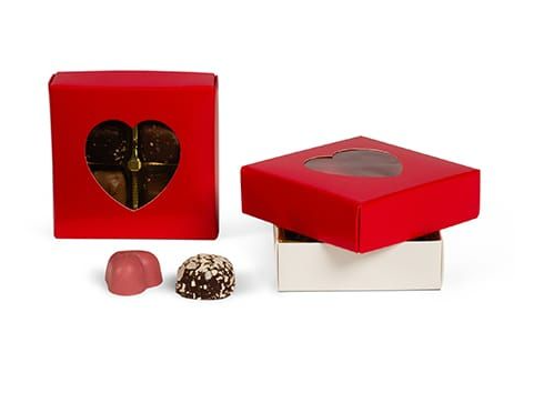 Red 3 oz Square Box with Heart Shaped Window- 5 count