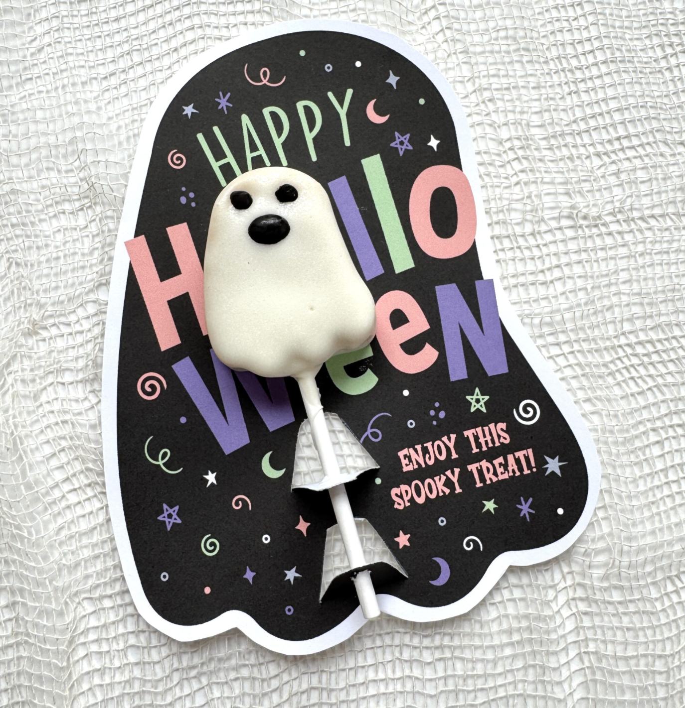 Cake Pop Card“Happy Halloween” Ghost Die Cut Card