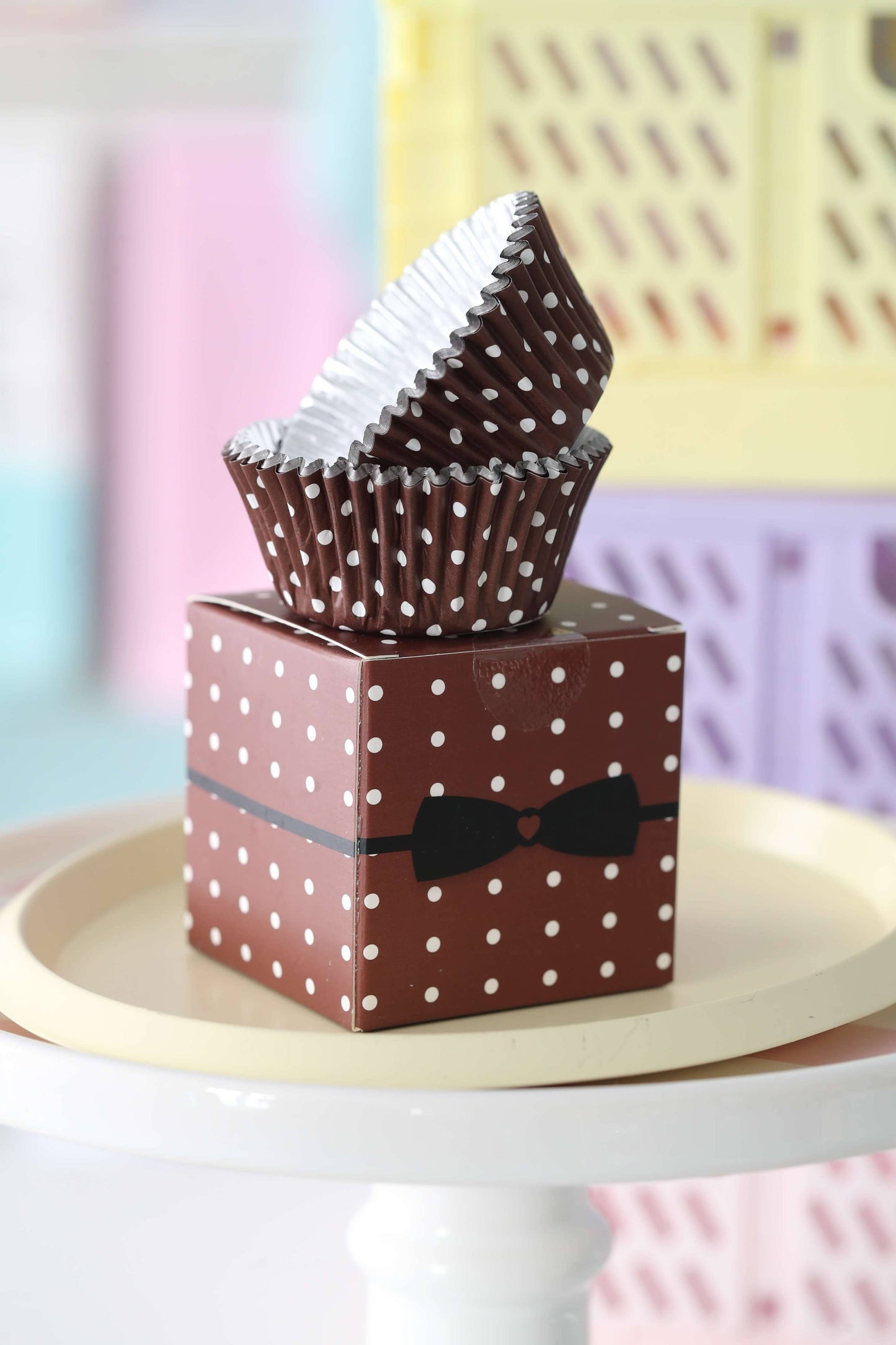 Foil Lined Cupcake Liner Brown/White Dots (50 pcs)