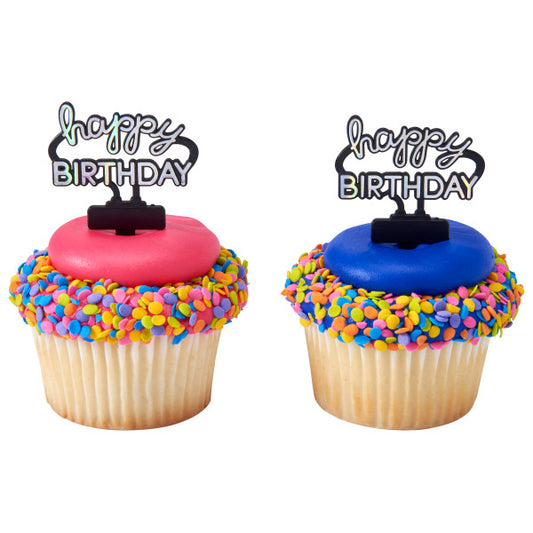 Happy Birthday Neon Cupcake Toppers